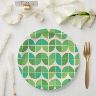  Mid Century Modern Geometric Green Pattern  Paper Plate