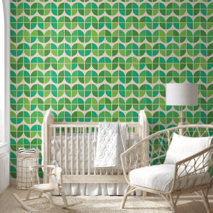 Mid Century Modern Geometric Green Pattern Wallpaper