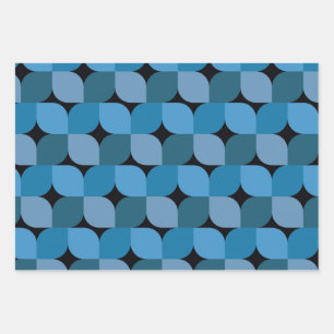 Mid century modern geometric in blue and turquoise wrapping paper sheet