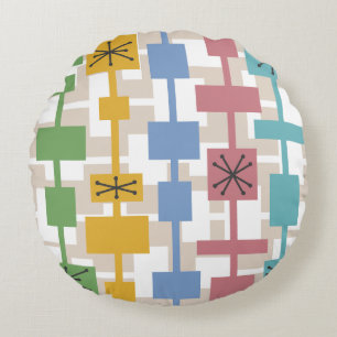 Mid Century Modern Geometric Multicolored 1 Round Pillow