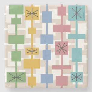 Mid Century Modern Geometric Multicolored 1 Stone Coaster