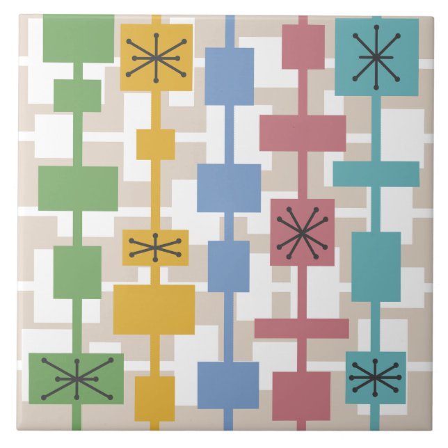 Mid Century Modern Geometric Multicolored 1 Tile (Front)