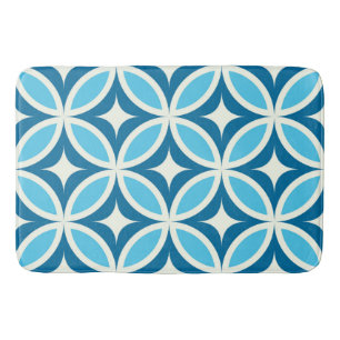 Mid century modern geometric Navy Blue  Bath Mat