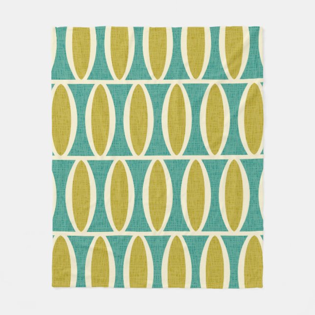 Mid Century Modern Geometric Oval Pattern Fleece Blanket (Front)