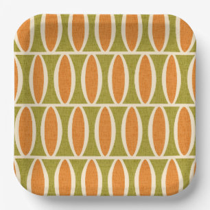 Mid Century Modern Geometric Oval Pattern Paper Plate