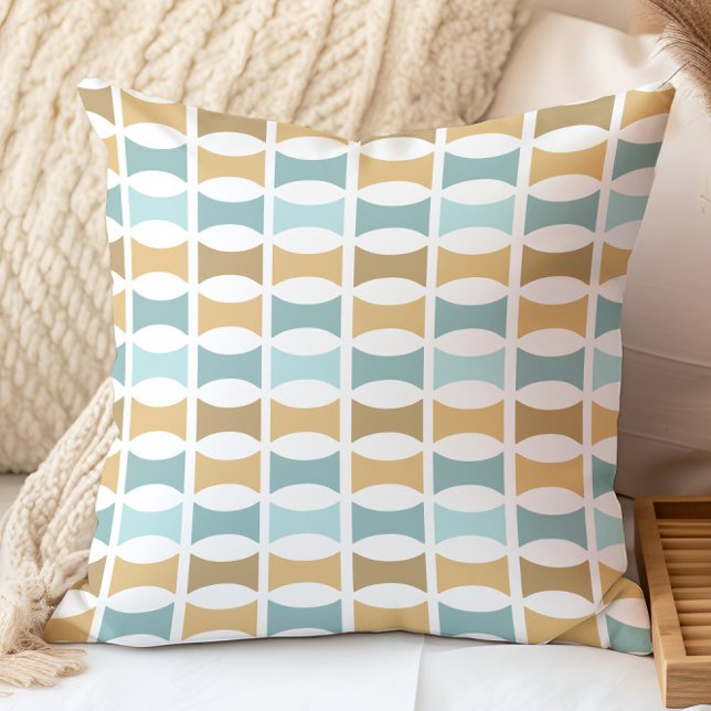Mid Century Modern Geometric Pattern Aqua Gold Throw Pillow (Creator Uploaded)