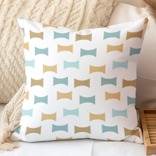Mid Century Modern Geometric Pattern Aqua, Gold Throw Pillow