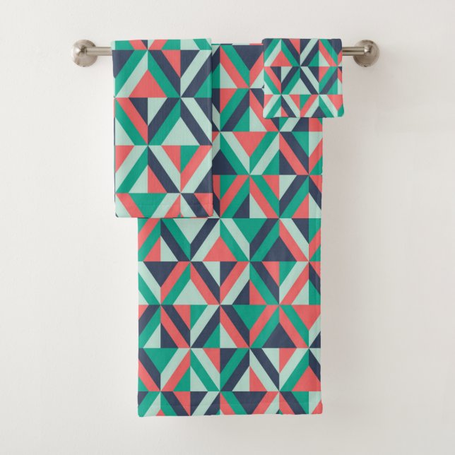 Mid-Century Modern Geometric Pattern Bath Towel Set (Insitu)