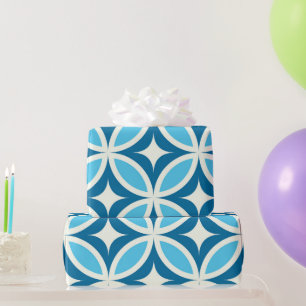 Mid Century Modern Geometric Pattern Blue  Wrapping Paper