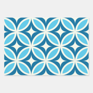 Mid Century Modern Geometric Pattern Blue Wrapping Paper Sheet
