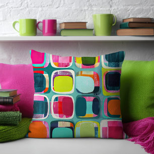  Mid Century Modern Geometric Pattern Colourful Throw Pillow