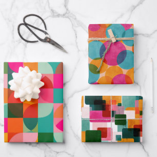 Mid Century Modern Geometric Pattern Colourful Wrapping Paper Sheet