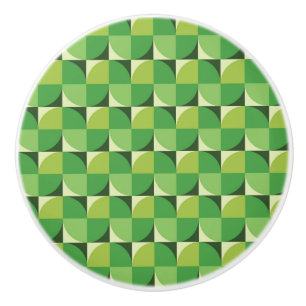 Mid century modern geometric pattern green ceramic knob