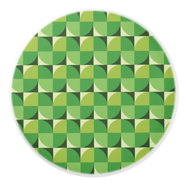Mid century modern geometric pattern green   ceramic knob (Front)