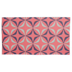 Mid Century Modern Geometric Pattern in Navy Coral Pillowcase
