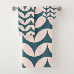 Mid Century Modern Geometric Pattern in Teal Blush Bath Towel Set