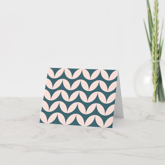 Mid Century Modern Geometric Pattern in Teal Blush Note Card (Front)
