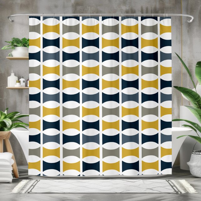 Mid Century Modern Geometric Pattern Navy Mustard (Mid Century Modern Geometric Pattern Navy Mustard Shower Curtain)