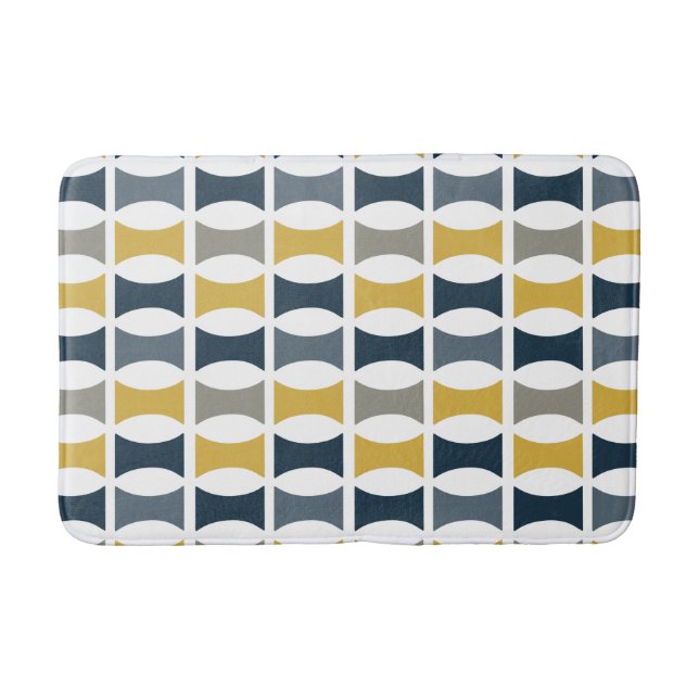 Mid Century Modern Geometric Pattern Navy Mustard Bath Mat (Front)