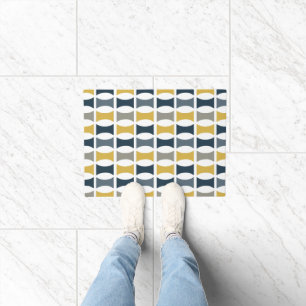 Mid Century Modern Geometric Pattern Navy Mustard Doormat
