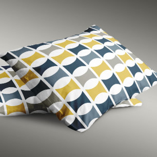 Mid Century Modern Geometric Pattern Navy Mustard Pillowcase