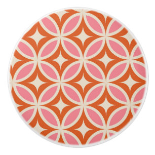 Mid century modern geometric pattern pink orange   ceramic knob