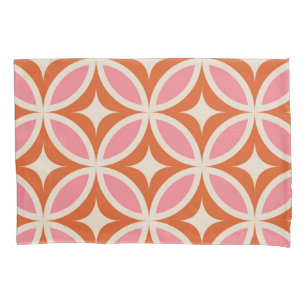 Mid century modern geometric pattern pink orange   pillowcase