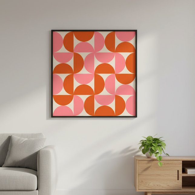Mid century modern geometric pattern pink orange  poster (Creator Uploaded)
