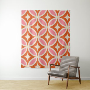 Mid century Modern Geometric pattern pink orange  Tapestry