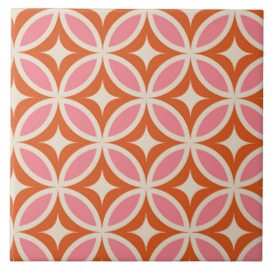 Mid century modern geometric pattern pink orange tile