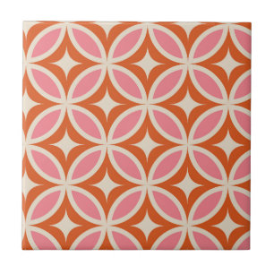 Mid century modern geometric pattern pink orange  tile
