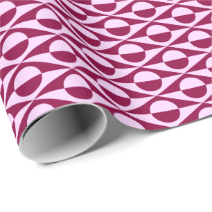 Mid-Century Modern geometric, pink and burgundy Wrapping Paper
