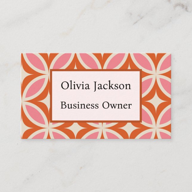 Mid century modern geometric pink orange  Custom  Business Card (Front)