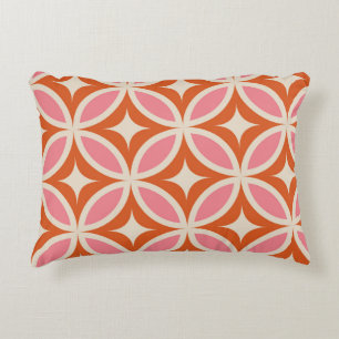 Mid Century Modern Geometric Pink Orange Pattern Accent Pillow