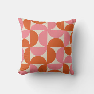 Mid century modern geometric pink orange pattern  throw pillow