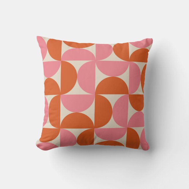 Mid century modern geometric pink orange pattern  throw pillow (Front)