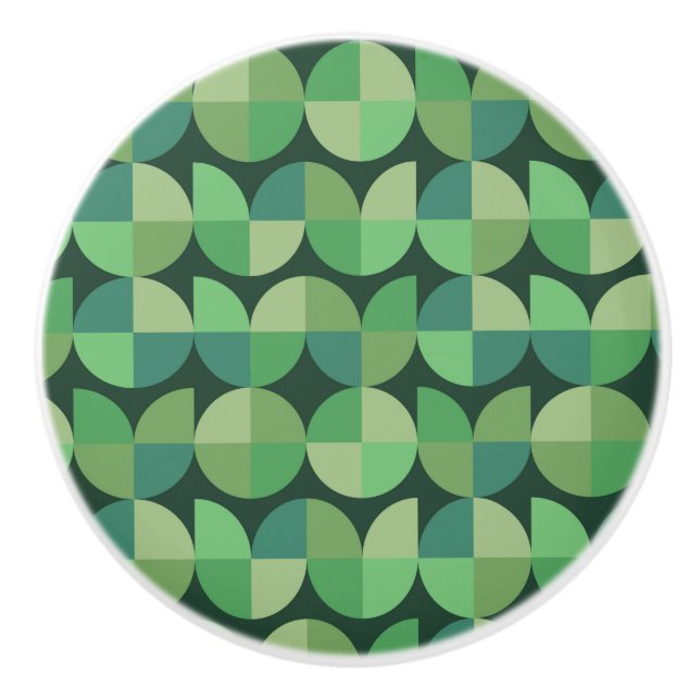 Mid Century Modern Geometric Shapes Green  Ceramic Knob (Front)