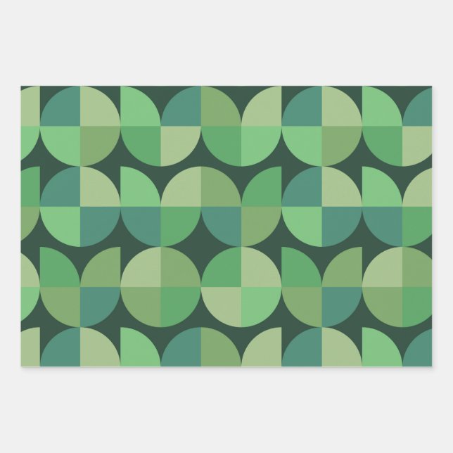 Mid Century Modern Geometric Shapes Green  Wrapping Paper Sheet (Front)
