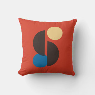Mid Century Modern Geometric Shapes Red Colour Throw Pillow