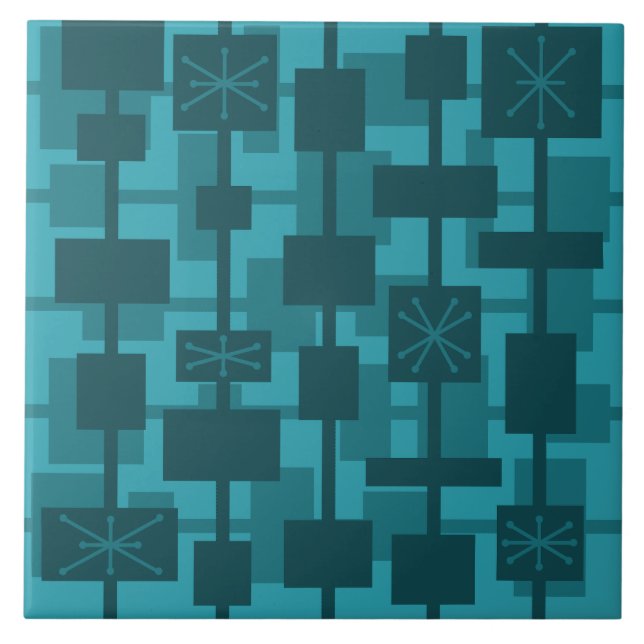 Mid Century Modern Geometric Teal Tile (Front)