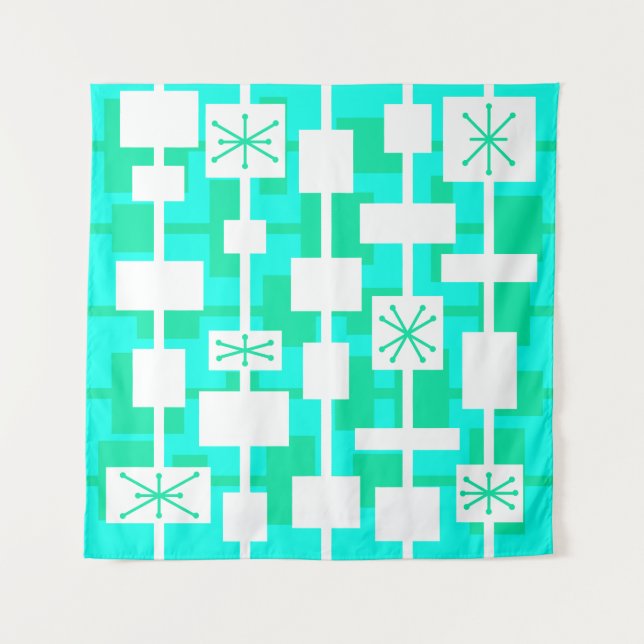 Mid Century Modern Geometric Turquoise Tapestry (Front)