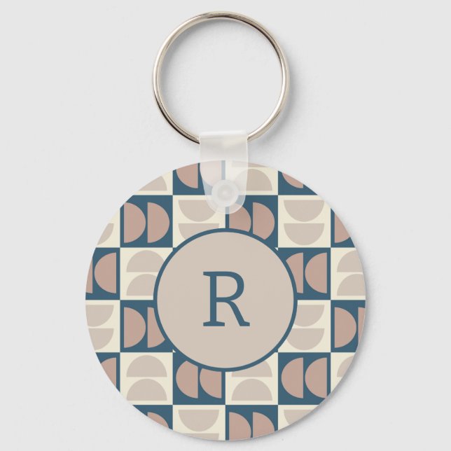 Mid century modern geometric  Wireless Charger Keychain (Front)
