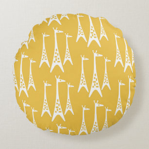 Mid Century Modern Giraffe Pattern Round Pillow