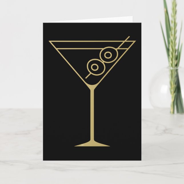 Mid Century Modern Gold 2 Olive Martini Card (Front)