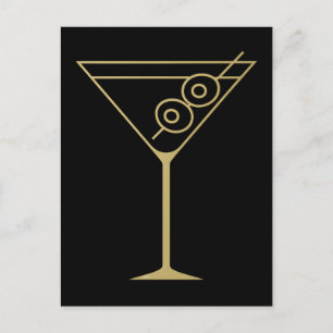 Mid Century Modern Gold 2 Olive Martini Postcard