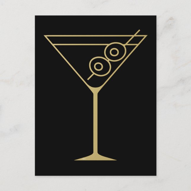 Mid Century Modern Gold 2 Olive Martini Postcard (Front)