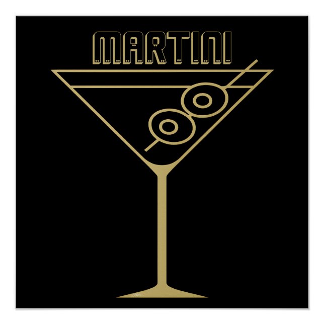 Mid Century Modern Gold 2 Olive Martini Poster (Front)