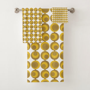 Mid-Century Modern Gold Circle Pattern Bath Towel Set