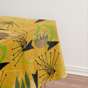Mid-Century Modern Gold Houseplants Atomic Tablecloth