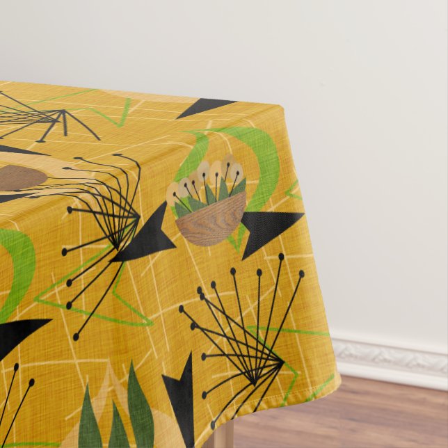 Mid-Century Modern Gold | Houseplants | Atomic Tablecloth (In Situ)